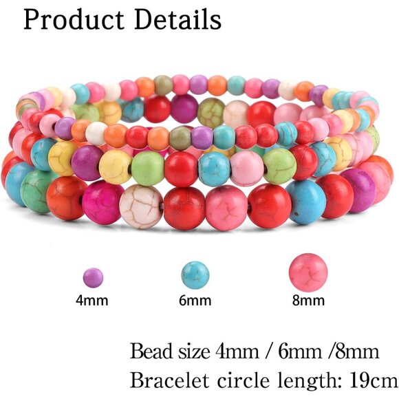 3 PCS 4,6,8mm colorful Healing Natural Stone Beaded Stretch Bracelet for Women - Picture 5 of 6
